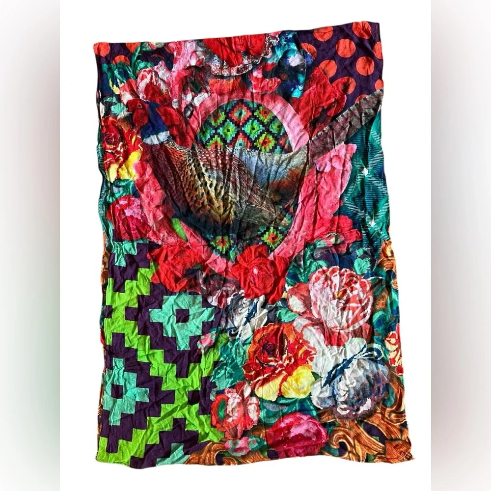 FRONT ROW Ivano Tella X Faja  Lightweight Colorful Pheasant Floral Scarf 74”x25”